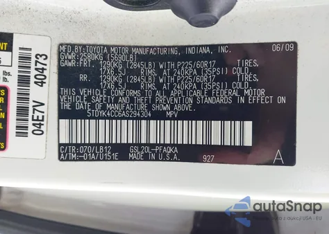 2010 Toyota Sienna Xle z USA, uszkodzony, nr VIN 5TDYK4CC6AS294304